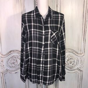 Woolrich Black and White Plaid Long Sleeve Button Down Size Large